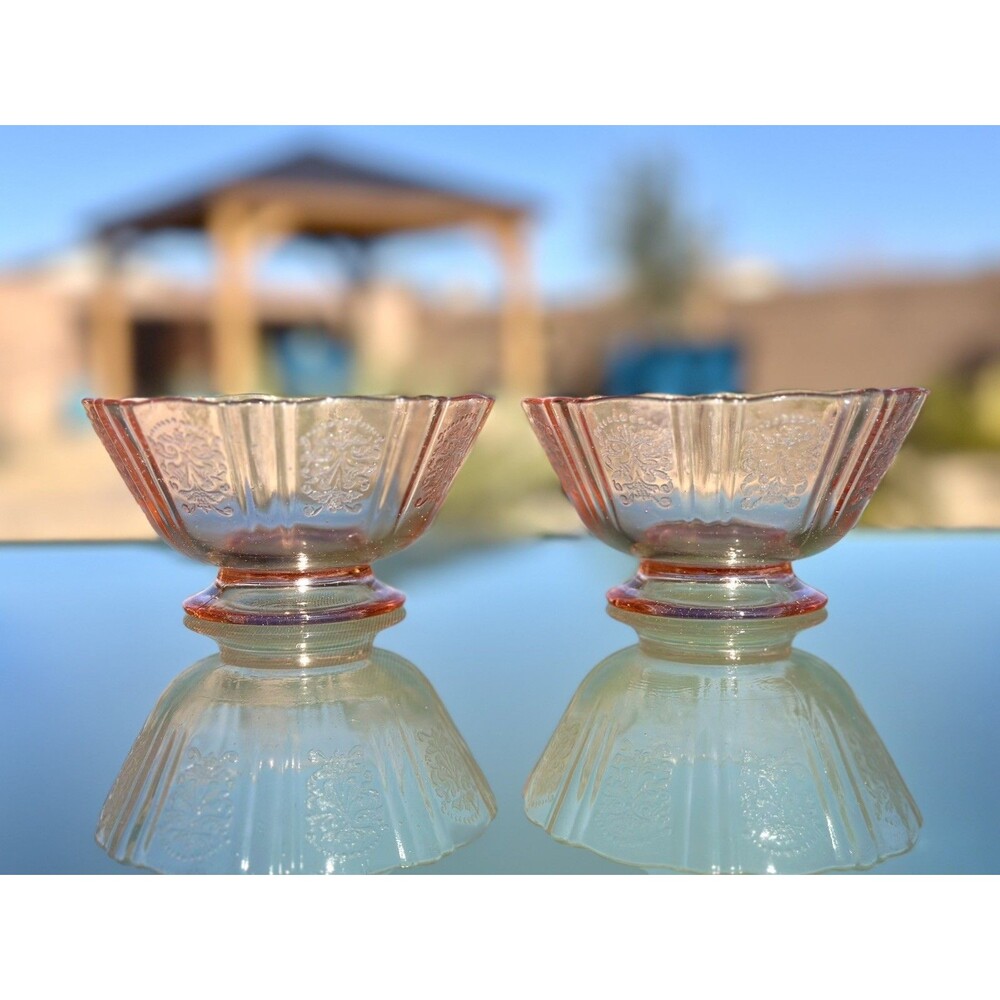 (2) MacBeth Evans American Sweetheart PINK Footed Depressed Sherbet Bowls 4.25"